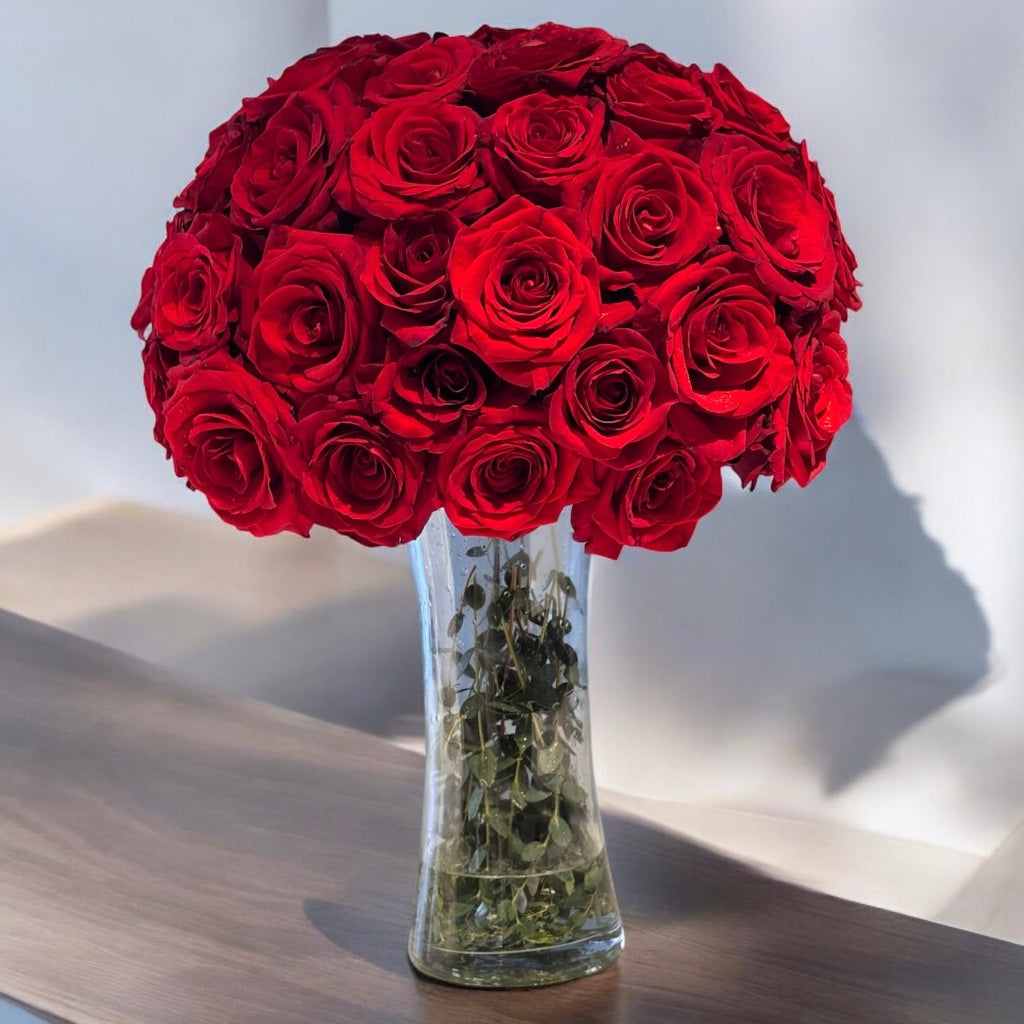 Jarrón Pasión 50 Rosas rojas
