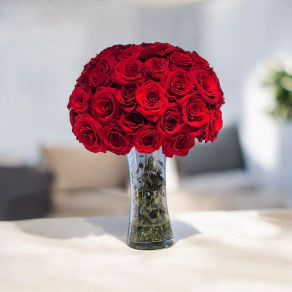 Jarrón Pasión 50 Rosas rojas